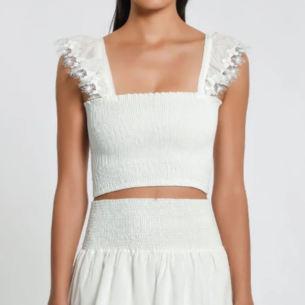 Anthropologie White Ruffle Strap Tank Top